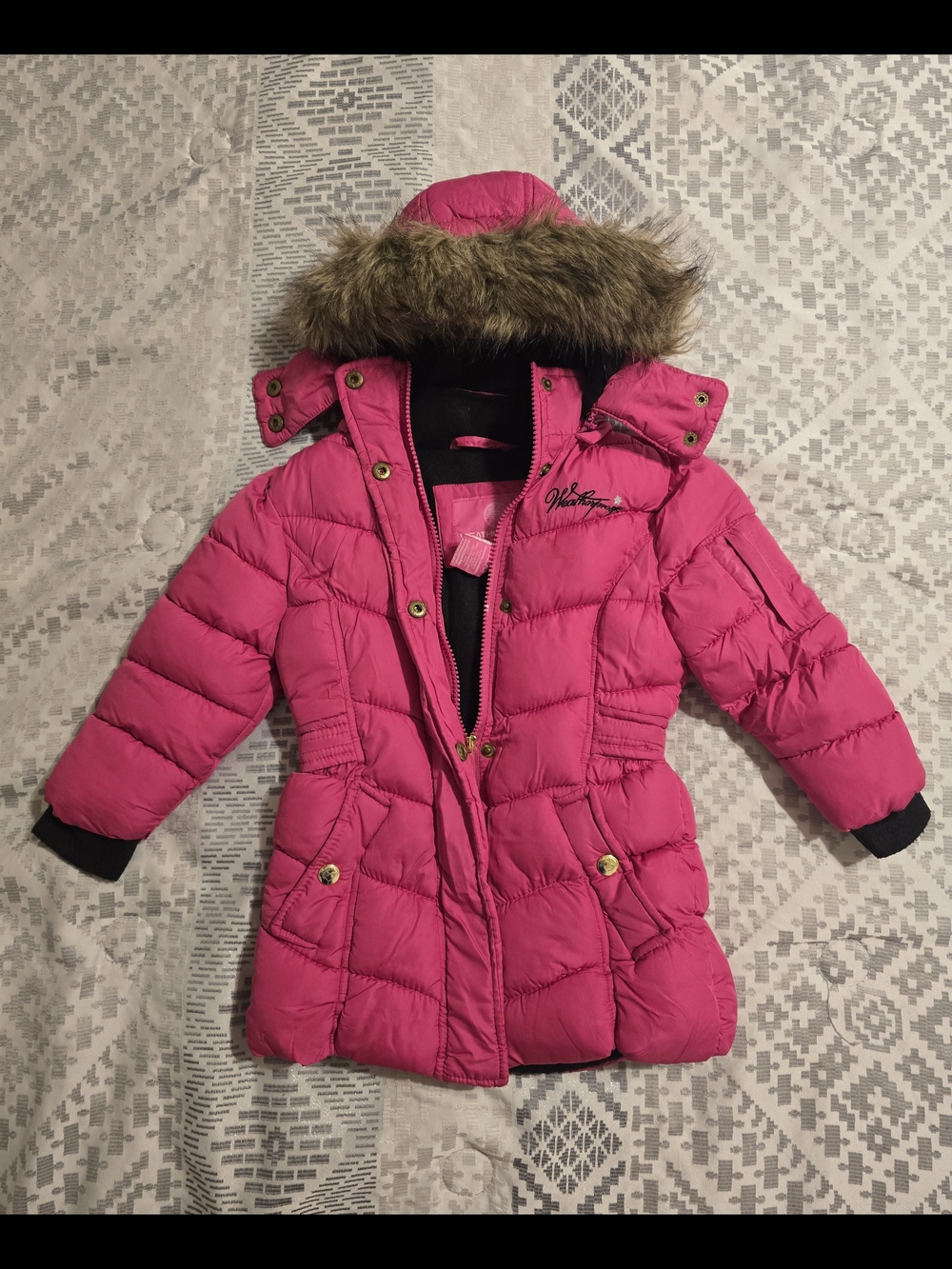 Weatherproof Hot Pink Girls' Puffer Coat with Faux Fur Trim